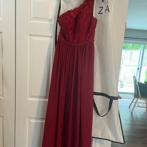 Azazie Demi burgundy long bridesmaids dress